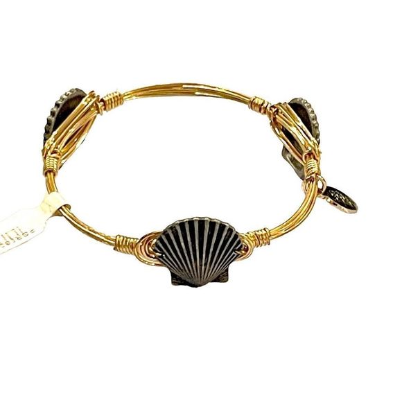 New High Quality Gold Sea Shell Hand Made Wire Wrapped Bangle Gify Bracelet - Picture 6 of 8